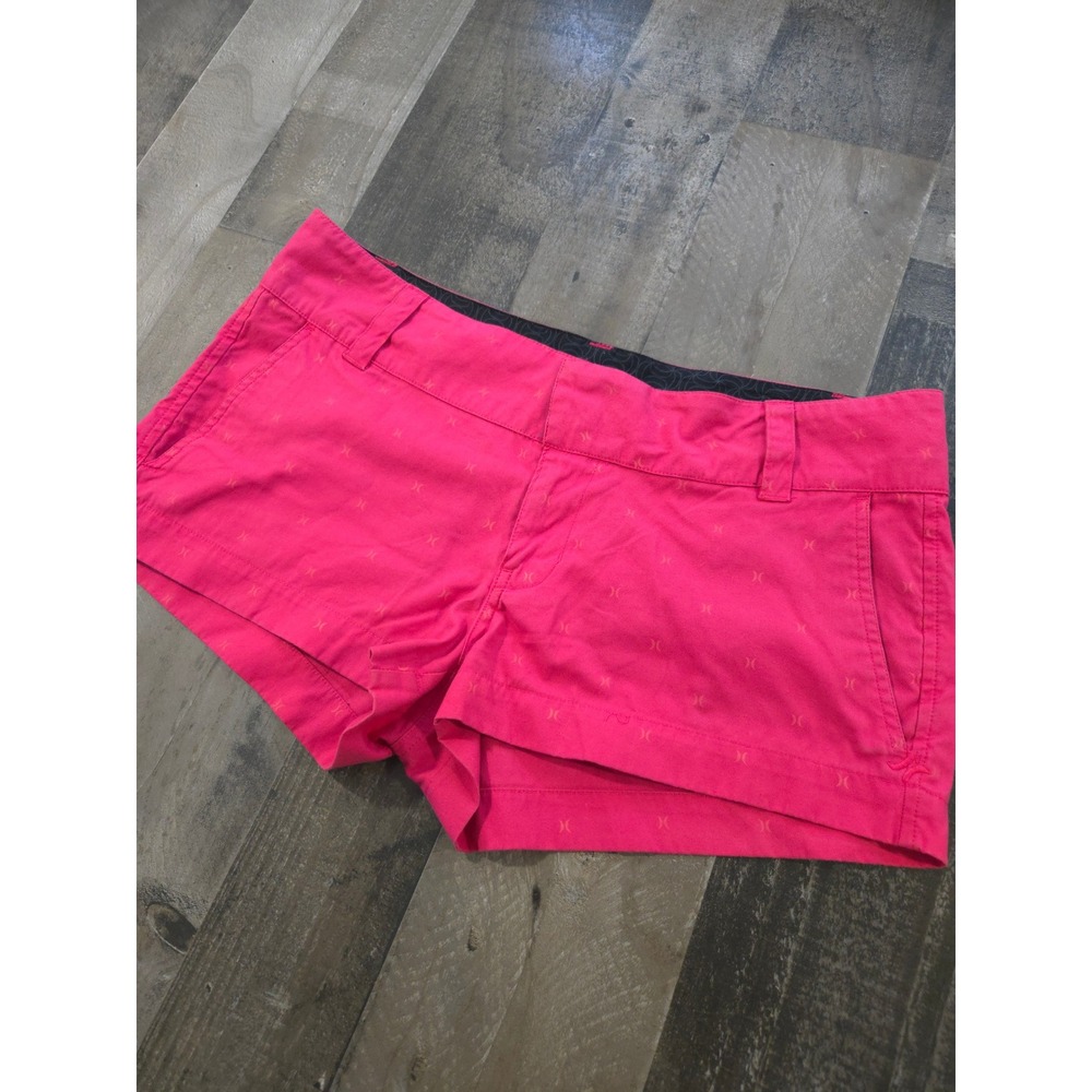 Hurley Hot Pink All Over Logo Print Chino Summer Shorts Size 11 Low Rise GWO2M3